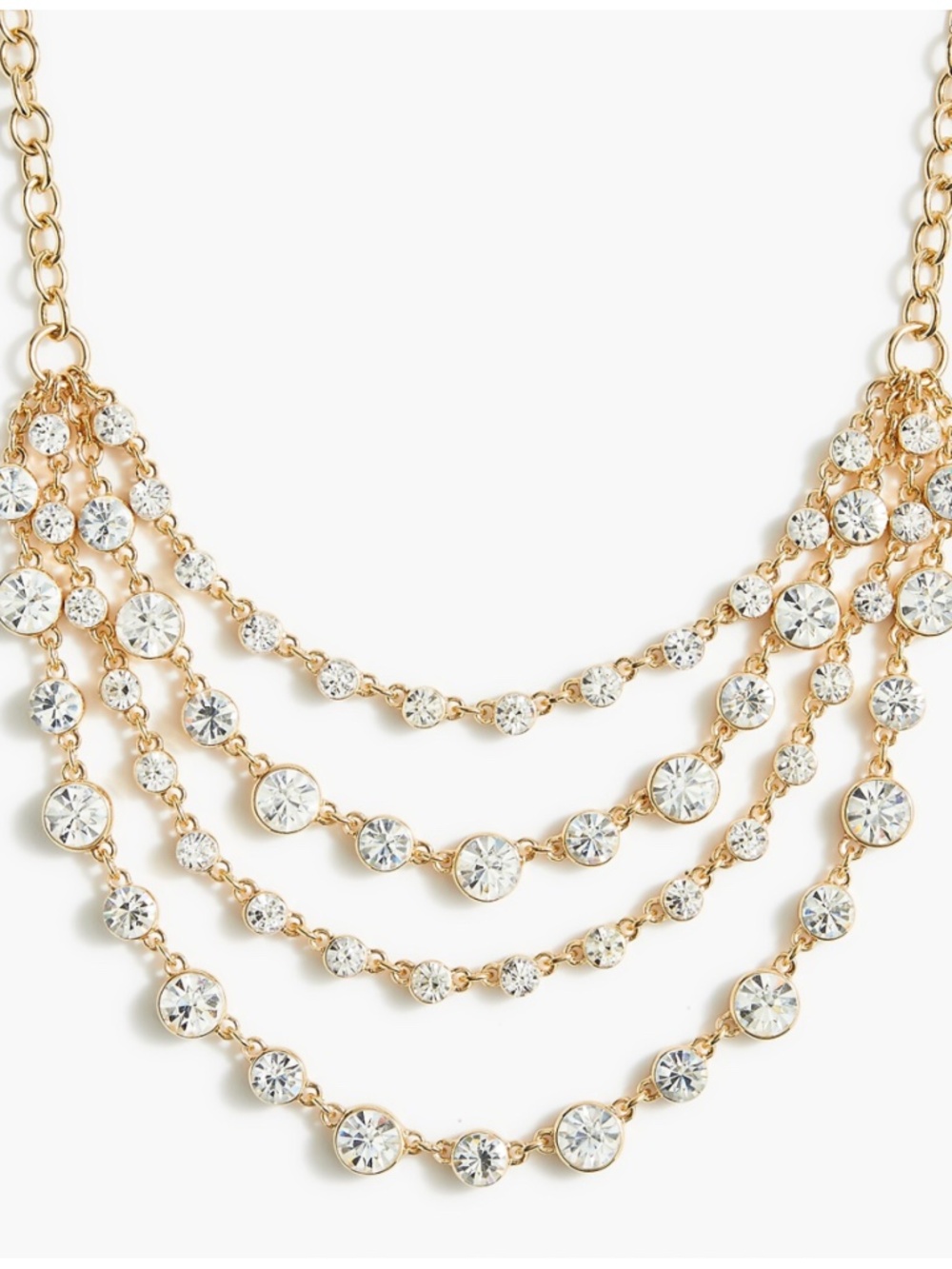 J. CREW Gold Tone Four-Layer Clear Crystal Statement Necklace, 16"